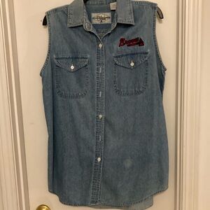 Blue Sleeveless Denim Button-Down Shirt